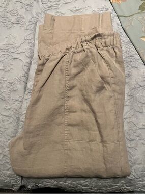 Dennis Wang Linen Light Beige Casual Capris
